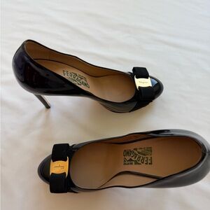 Salvatore Ferragamo Black Heels with Gold Accents